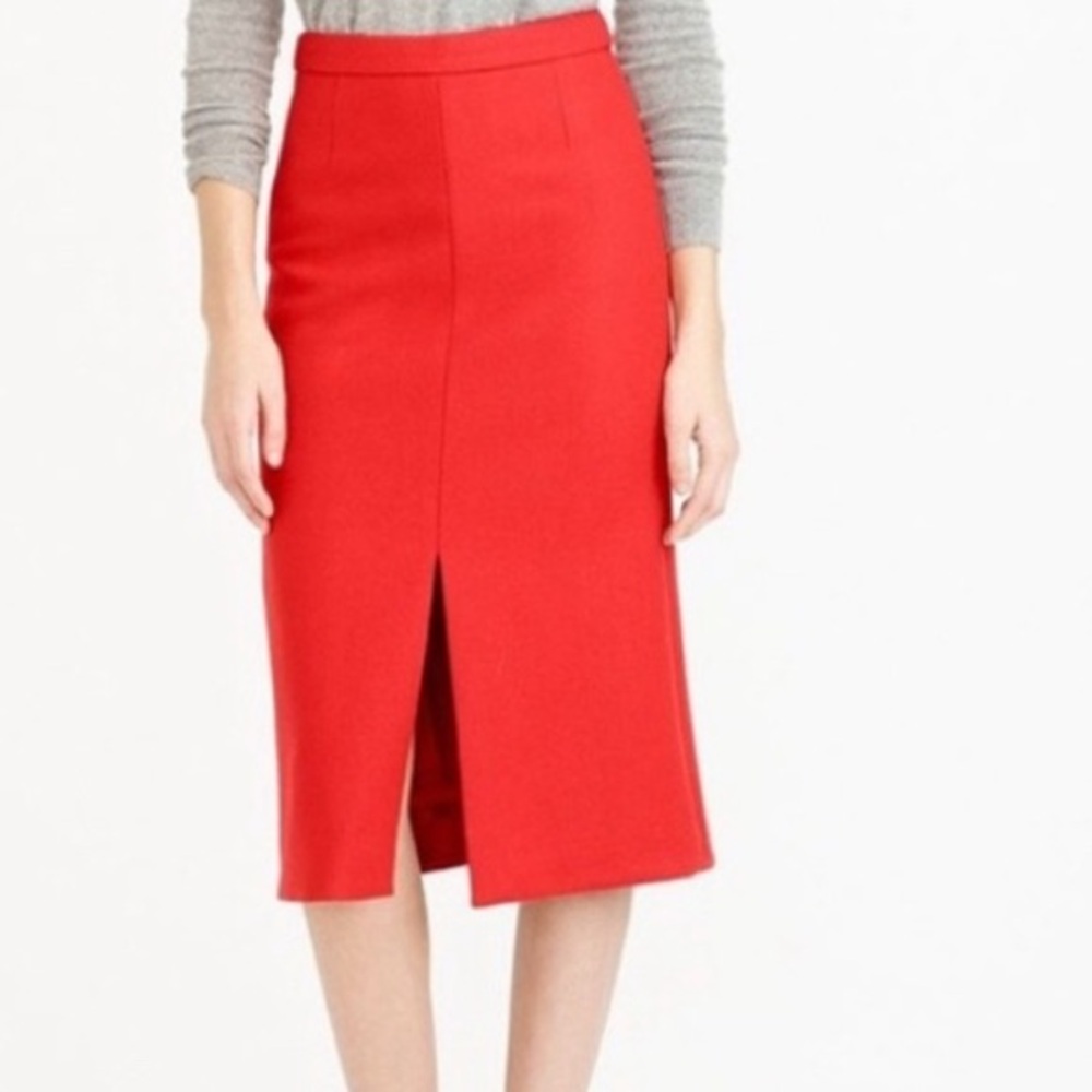 J Crew A-line front slit wool skirt red
